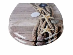 Clearance Asiento de inodoro de cuerda de cáñamo Duroplast con diseño de estrella de mar mecanismo de cierre suave y cierres rápidos 19_0000724 Tapa De Inodoro
