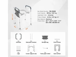 Clearance Asiento de Inodoro Elevado SucceBuy, Ajuste de Altura en 7 Posiciones, 158,7 kg, Estructura de Aluminio Tapa De Inodoro