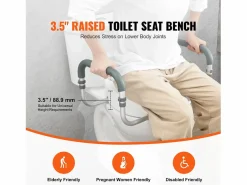 Asiento de Inodoro Elevado SucceBuy, 88,9 mm de Altura, Capacidad 136 kg, Barandillas de Aluminio,