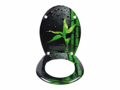 New Helloshop26 Asiento de inodoro premium tapa de inodoro con bisagras ajustables y cierre suave para baño familiar fabricado en bambú 19_0000735 Marru00f3n