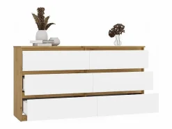 Clearance TOPESHOP ASTER – Cómoda ancha para dormitorio, salón o oficina – 6 cajones – 138x40x75 cm – Artesanal y blanco Marru00f3n / Blanco
