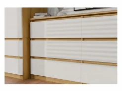Clearance TOPESHOP ASTER – Cómoda ancha para dormitorio, salón o oficina – 6 cajones – 138x40x75 cm – Artesanal y blanco Marru00f3n / Blanco