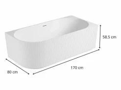 Bañera acrílica acanalada semi-isla blanca 170cm - Ángulo recto STRIA