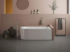 Clearance Bañera acrílica blanca de esquina, 240L, 170 x 75 x 58 cm, ángulo recto, ANIKA Bañera Rinconera