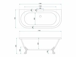 Bañera Acrílica De Pared Korfu 170Cm White + Tapón De Bañera Bañera Rinconera