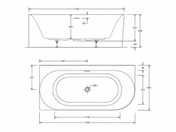 Outlet Bañera acrílica semiexenta blanca de 170 cm - Esquina izquierda FORMA Blanco
