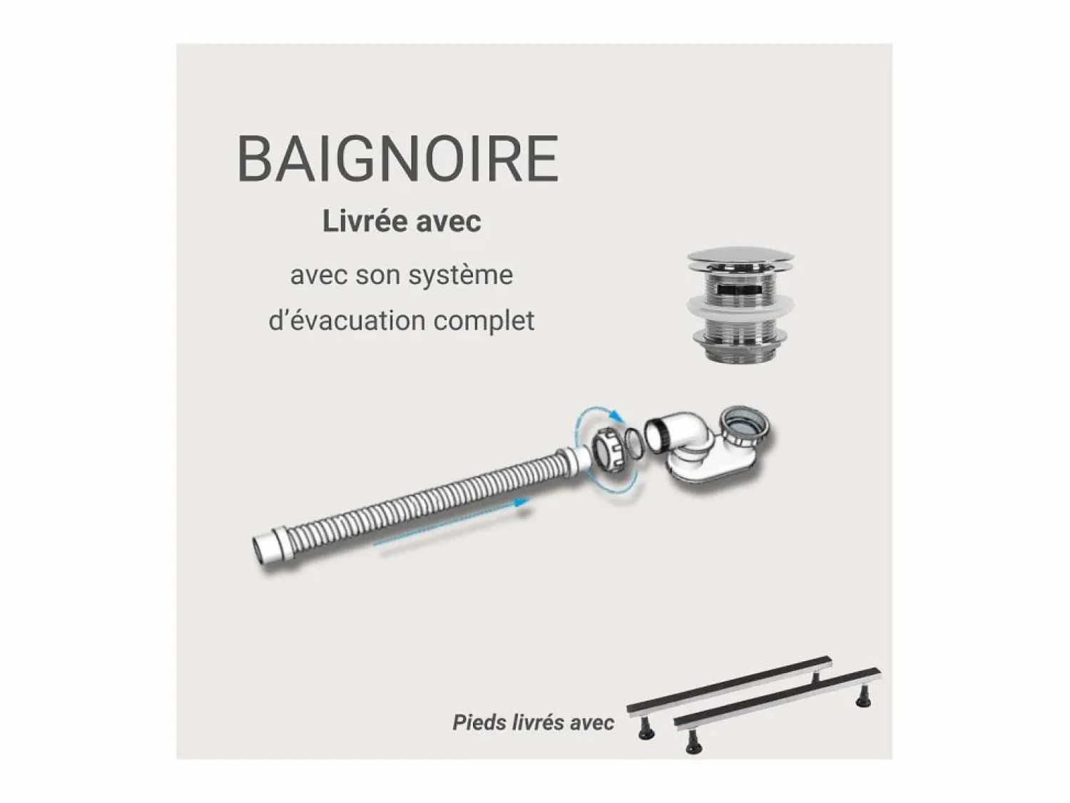 Outlet Bañera acrílica semi-exenta blanca de 170 cm - Ángulo recto EQUINOXE Blanco