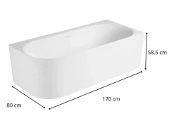 Bañera acrílica semi-exenta blanca 170cm - Ángulo recto FORMA