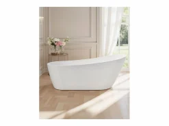 Bañera Autoportante SucceBuy en Acrílico, Bañera Isla Moderna y Elegante, 170x74 cm, Gran Capacidad 215 L, con Rebosadero y Desagüe en Níquel Cepillado