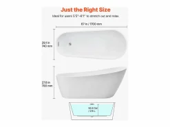 Bañera Autoportante SucceBuy en Acrílico, Bañera Isla Moderna y Elegante, 170x74 cm, Gran Capacidad 215 L, con Rebosadero y Desagüe en Níquel Cepillado