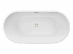 Bañera Autoportante SucceBuy en Acrílico, Bañera Isla Moderna y Elegante, 150x75 cm, Gran Capacidad 230 L, con Rebosadero y Desagüe en Níquel Cepillado Blanco