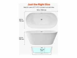Clearance Bañera Autoportante SucceBuy en Acrílico, Bañera Isla Moderna Ovalada, 150x75 cm, Gran Capacidad 230 L, con Rebosadero y Desagüe en Cromo Pulido Bañera Exenta