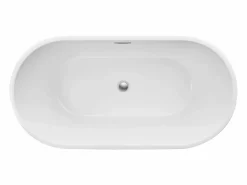 Clearance Bañera Autoportante SucceBuy en Acrílico, Bañera Isla Moderna Ovalada, 150x75 cm, Gran Capacidad 230 L, con Rebosadero y Desagüe en Cromo Pulido Bañera Exenta