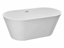 Clearance Bañera Autoportante SucceBuy en Acrílico, Bañera Isla Moderna Ovalada, 150x75 cm, Gran Capacidad 230 L, con Rebosadero y Desagüe en Cromo Pulido Bañera Exenta