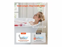 Bañera Autoportante SucceBuy en Acrílico, Bañera Isla Moderna Blanca 150x75 cm, Gran Capacidad 230 L, con Rebosadero y Desagüe Negro Mate, Cuarto de Baño