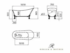 Sale ROGIER & MOTHES Bañera con patas BALMAIN 161 cm patas ÁGUILA DORADAS Blanco / Dorado