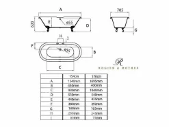 ROGIER & MOTHES Bañera con patas CHELSEA 170 cm patas ÁGUILA BLANCAS