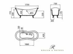 Hot ROGIER & MOTHES Bañera con patas DARLINGTON 175 cm patas LEÓN DORADAS Blanco / Dorado