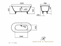 New ROGIER & MOTHES Bañera con patas SURRY HILLS 165 cm patas LEÓN BRONCE ENVEJECIDO Blanco / Amarillo