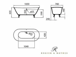 ROGIER & MOTHES Bañera con patas SURRY HILLS 165 cm patas ÁGUILA CROMADAS