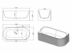 Shower & Design Bañera de esquina - 240L - mate - Acrílico - Esquina izquierda - 170cm - BARBORI