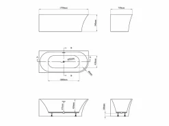Hot Bañera de esquina izquierda - 228 L - 170 x 75 x 59 cm - Blanca - Acrílico - PONTICOLA Bañera Rinconera