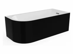Online Shower & Design Bañera de esquina ovalada negra de acrílico, 240L, 170 x 75 x 58 cm, ángulo recto, ANIKA Negro