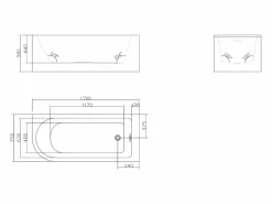 Online Shower & Design Bañera de esquina ovalada negra de acrílico, 240L, 170 x 75 x 58 cm, ángulo recto, ANIKA Negro