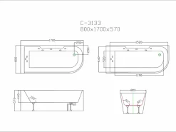 Outlet Shower & Design Bañera de hidromasaje 1 plaza 263L ángulo dcho ARIA - Negro