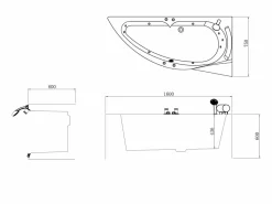 Hot Bañera de hidromasaje blanca, 1 plaza, Ancho 150 x A56 x Prof. 100 cm, ángulo derecho, LUANA Bañera De Hidromasaje|Bañera Rinconera