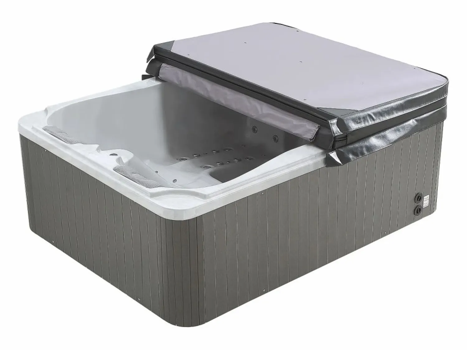 VOGUE SPA Bañera de hidromasaje de 3 plazas perlado con cubierta, 65 chorros, Ancho 210 x Prof. 158 x Alt. 73 cm, motor BALBOA, FIDJI Blanco