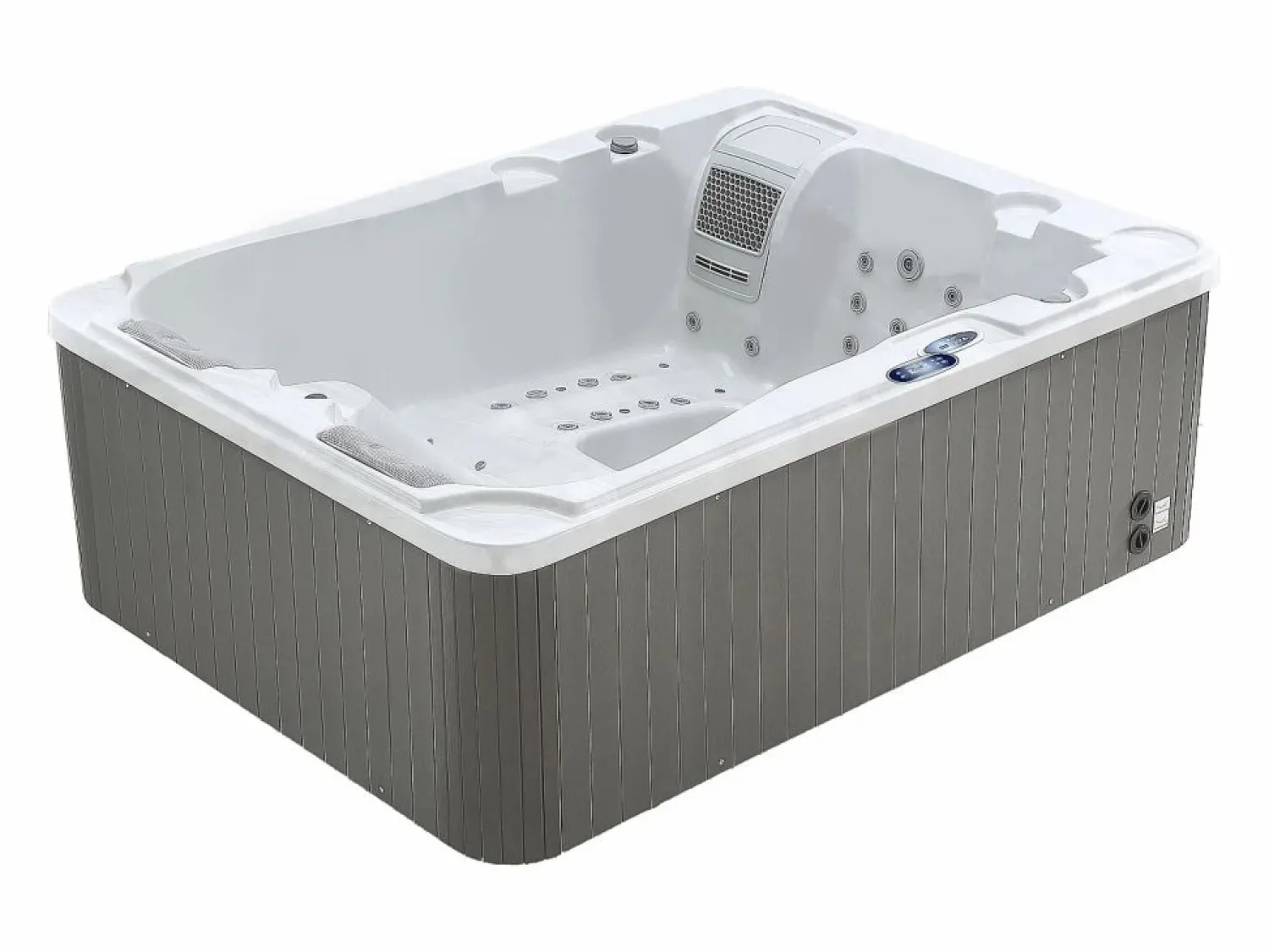 VOGUE SPA Bañera de hidromasaje de 3 plazas perlado con cubierta, 65 chorros, Ancho 210 x Prof. 158 x Alt. 73 cm, motor BALBOA, FIDJI Blanco