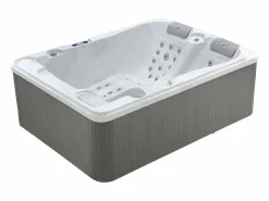 VOGUE SPA Bañera de hidromasaje de 3 plazas perlado con cubierta, 65 chorros, Ancho 210 x Prof. 158 x Alt. 73 cm, motor BALBOA, FIDJI Blanco