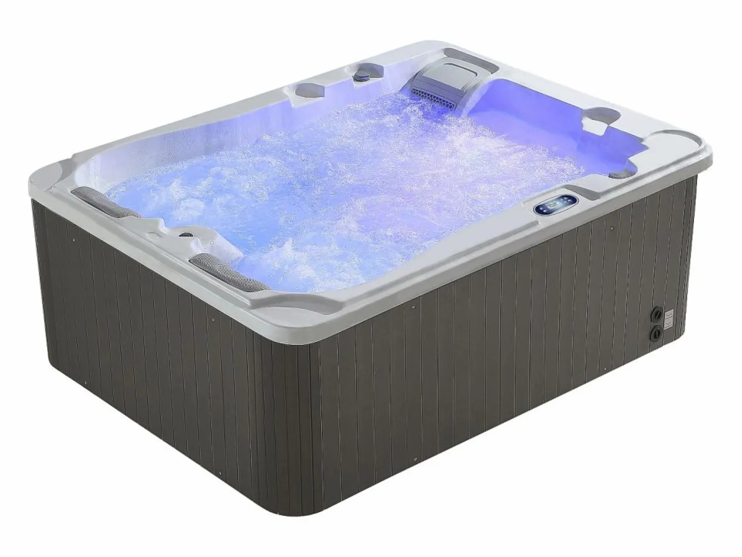 VOGUE SPA Bañera de hidromasaje de 3 plazas perlado con cubierta, 65 chorros, Ancho 210 x Prof. 158 x Alt. 73 cm, motor BALBOA, FIDJI Blanco