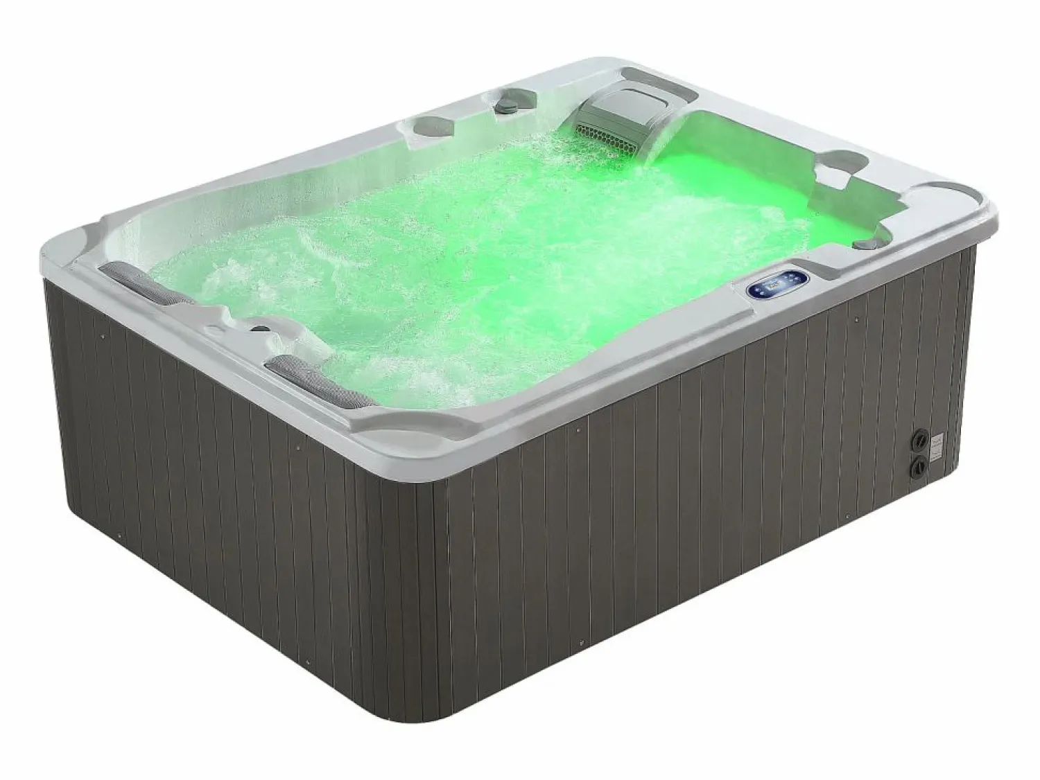 VOGUE SPA Bañera de hidromasaje de 3 plazas perlado con cubierta, 65 chorros, Ancho 210 x Prof. 158 x Alt. 73 cm, motor BALBOA, FIDJI Blanco