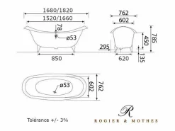ROGIER & MOTHES Bañera de Hierro KINGSTON blanca 182 cm Patas BLANCAS