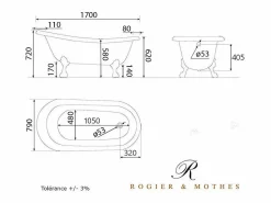 ROGIER & MOTHES Bañera de Hierro LIVINGSTON negra 170 cm Patas CROMADAS