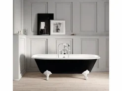 Discount Bañera de Hierro PLYMOUTH negra 153 cm Patas BLANCAS Bañera Con Patas