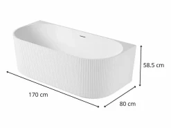 Bañera de pared STRIA de 170 cm con nervaduras acrílicas blancas