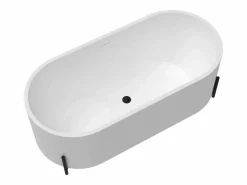 Best Bañera de pie ovalada blanca con patas negras - 230 L - 160 x 73,5 x 59 cm - ALONSA Bañera Exenta|Bañera Con Patas