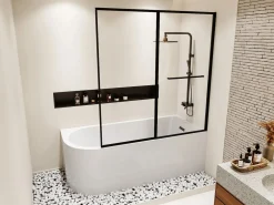 Shower & Design Bañera ducha con mampara corredera, 240 L, ángulo derecho, ANIKA