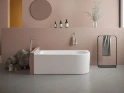 Sale Bañera esquinera ovalado blanca en acrílico, 201L, 150 x 75 x 58 cm, ángulo izquierdo, ANIKA Bañera Rinconera