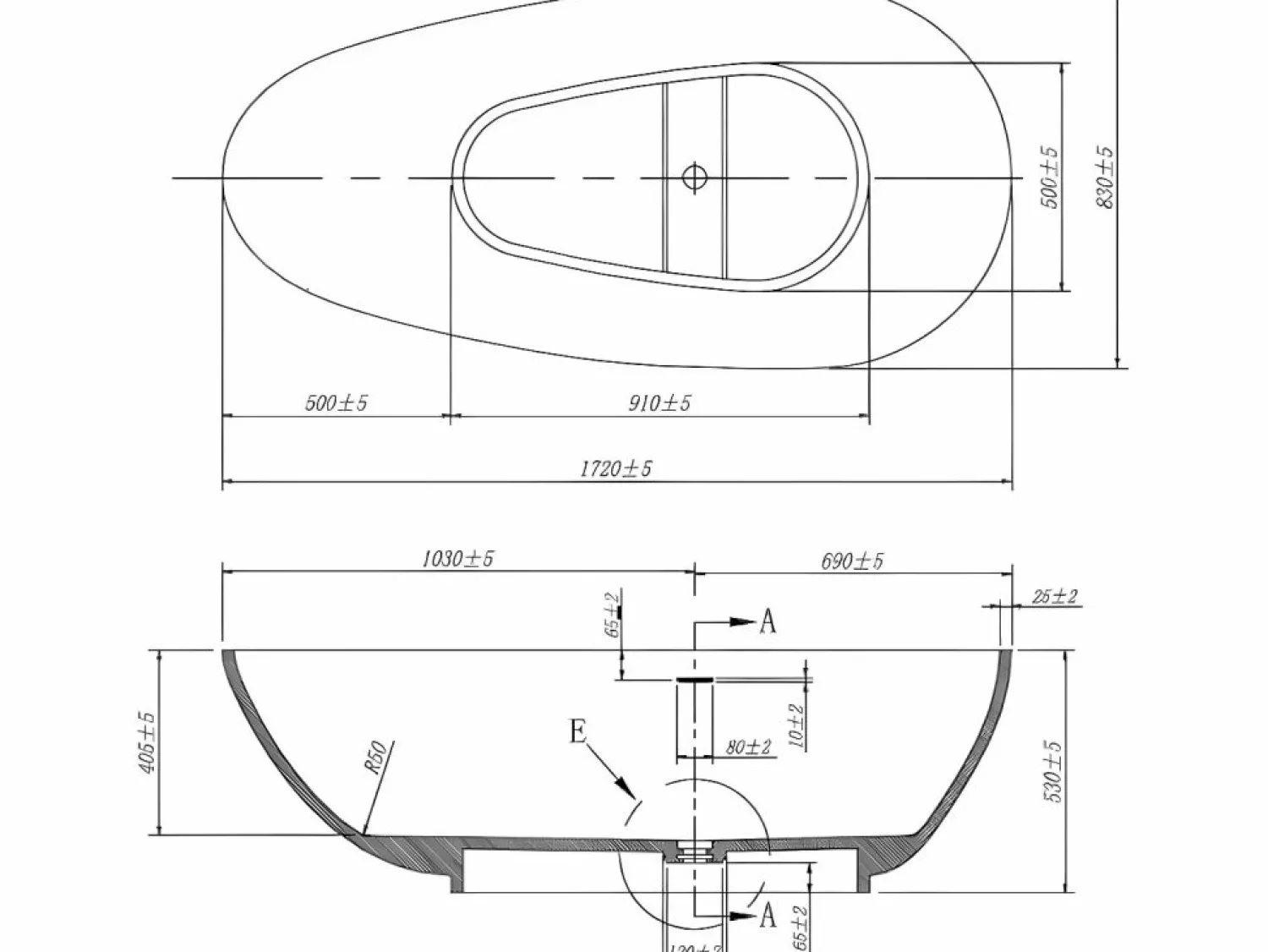 Online Bañera exenta asimétrica blanca - 268 L - 172 x 83 x 53 cm - Solide superficie - FENICE Bañera Exenta