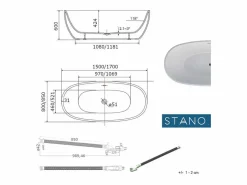 Outlet STANO Bañera exenta DENVER 150 cm Blanco