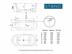 Discount STANO Bañera exenta FINDLAY Anti-Slide 160 cm Blanco