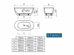 New STANO Bañera exenta LISBON 170 cm Mate Blanco