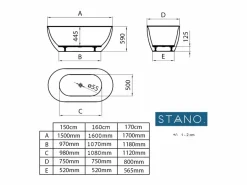 Clearance STANO Bañera exenta LISBON 170 cm Mate Negro