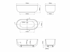 Online Shower & Design Bañera exenta ovalada - 257 L - 170 x 80 x 60 cm - mate - Acrílico - BOGLIETA Blanco