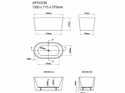 Shower & Design Bañera exenta ovalada - 180 L - 130 x 71 x 58 cm - - Acrílico - APOGON