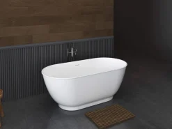 Shower & Design Bañera exenta ovalada blanca en acrílico, 210 L, 150 x 74 x 57 cm, MOBULA